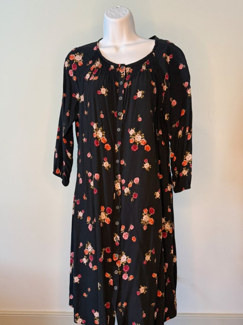 J.Jill Black Floral Button-Front Midi Dress Size Small